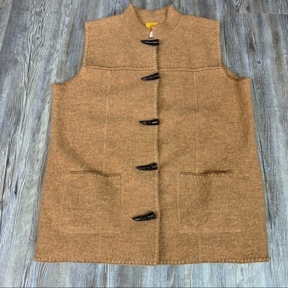 Ruby Rd. Camel 100% Wool Vest Toggle Button Size L - Picture 6 of 11